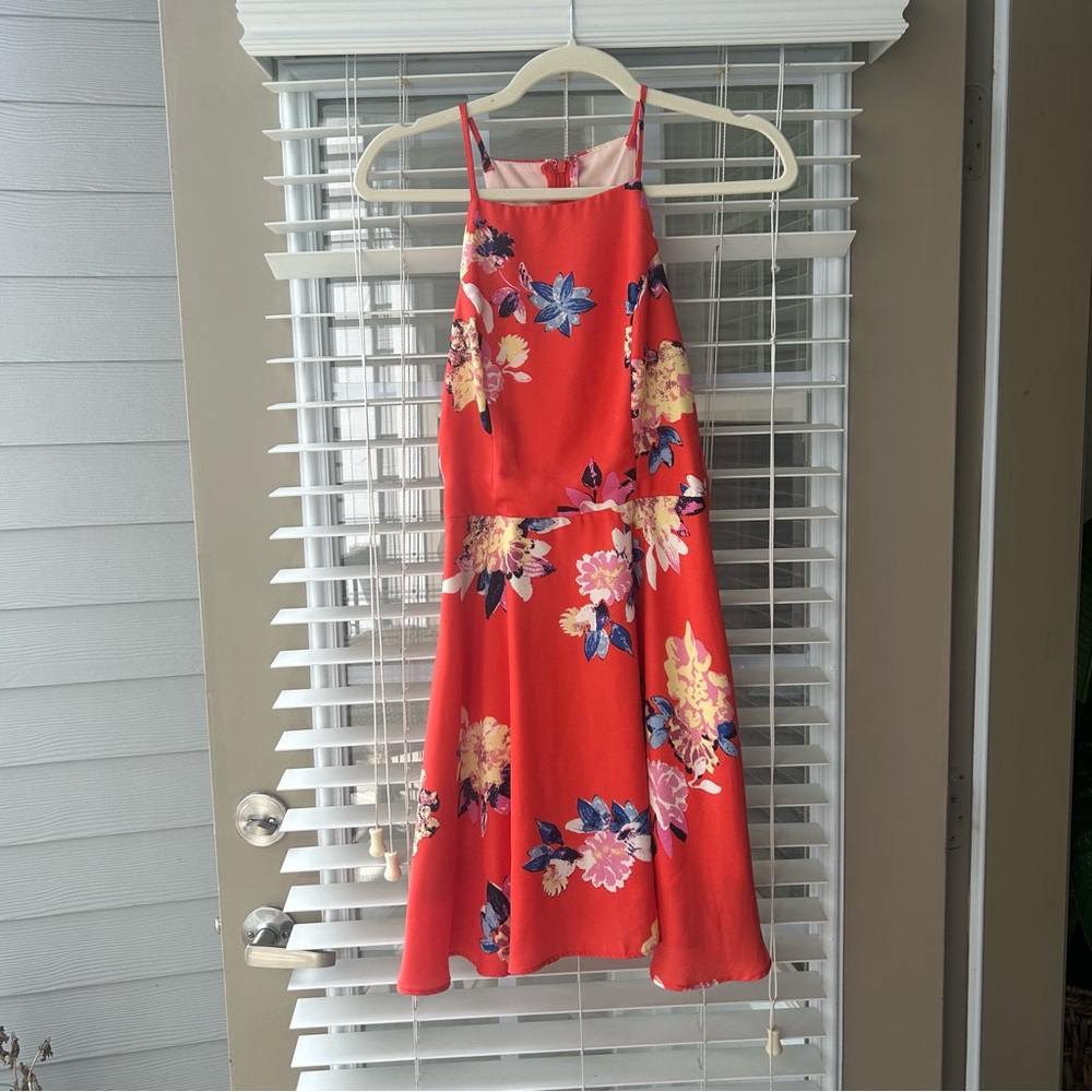 Floral Dress in Red high neck